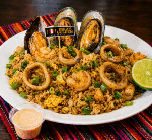 Arroz chaufa - Peruvian fried rice with seafood
